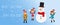 Merry Christmas. Cute kids and snowman playing snowball in winter season. Christmas and Happy New Year Banner.