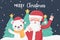 Merry christmas cute santa and bear trees decoration snow background