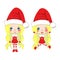 Merry Christmas with Cute Santa Girl Jumping. Pompom Hat and Outfit Santa Claus Costume. Beautiful Young Woman Vector