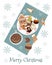 Merry christmas . Cute vector illustration of a napkin with a cup of cocoa and gingerbread . Freehand drawing, Top view
