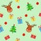 Merry Christmas with deer seamless pattern. Holiday cartoon vector. Cute wildlife animal character