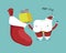Merry Christmas of dental, Santa`s tooth with present