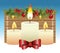 Merry christmas design with candles with decorative bows and ornaments