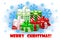 Merry christmas different gifts on snow background, Creative packaging. Vector background