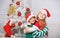 Merry christmas. Family holiday tradition. Children cheerful celebrate christmas. Kids christmas costumes santa and elf