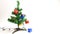 Merry christmas festival decoration. Decorate christmas tree with gift box and blinking light with copy space