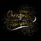 Merry Christmas. Festive black background with gold calligraphic greeting text
