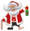 Merry Christmas. Fun Drunk Santa Claus holding bottle of champagne