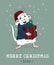 Merry christmas funny mouse friend sketched card