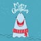 Merry Christmas - funny vector quotes and shark drawing.