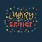 Merry Christmas Garlands. Merry and Bright. Doddle Retro Poster Season`s Greeting. Dark Background