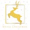Merry Christmas gold deer luxury greeting card design. Reindeer made of golden glitter dust on white background. EPS10 vector