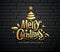Merry christmas gold message with tree, star, ball on black block wall banner design on black background