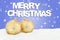 Merry Christmas golden balls background decoration with snow sta