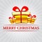 Merry christmas with golden gift boxes over silver rays