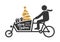 Merry Christmas. Greeting Card. Christmas shopping with a cargo bike