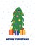 Merry Christmas greeting card with a cute Christmas tree and gifts