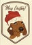 Merry Christmas Greeting Card with Dachshund Sausage dog