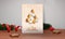 Merry Christmas Greeting Card Decorated With Shiny Baubles Hang, 3D Stars, Curl Ribbon, Fir Leaves, Berry On Brown Wooden And Gray