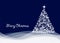 Merry Christmas greeting card postcard shining christmas tree made from various white snowflakes, lights and stars on