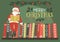 Merry Christmas greeting card. Santa Claus reading book.