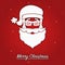 Merry Christmas greeting card with silhouette of head Santa Claus in striped sunglasses or glasses with hat and beard. Vector.