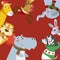 Merry Christmas greeting card with Tiger, rabbit, hippopotamus, giraffe and zebra.  Animals of the christmas, frame.