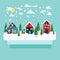 Merry Christmas greeting card Winter country landscape