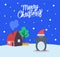 Merry Christmas Greeting Poster Penguin Vector