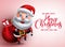 Merry Christmas greeting with santa claus vector character carrying gifts