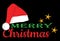 Merry Christmas Greeting with Santa Hat and Stars on Black with Clipping Path