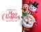 Merry christmas greeting template with santa claus, snowman and reindeer