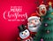 Merry christmas greeting text and christmas characters like santa claus, reindeer and snowman