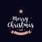 Merry christmas greeting text rosegold blue background