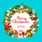 Merry Christmas greetings in fir wreath