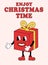 Merry Christmas Groovy Card. Gift Box in retro cartoon style. Vector flat.