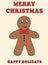Merry Christmas Groovy Card. Gingerbread Man in retro cartoon style. Happy Holidays. Vector flat.