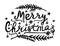 Merry Christmas hand lettering. Doodle style illustration with Xmas symbols. Modern lettering for cards, posters, t-shirts, banner