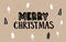 Merry Christmas hand lettering text on kraft paper background and hand drawn doodles of white and black christmas trees