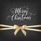 Merry Christmas Handwriting Script Lettering. Invitation Greeting Background with a Gift Bow Decoration