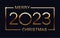 Merry Christmas and Happy New 2023 Year. Elegant gold text with light