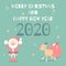 Merry christmas and happy new year 2020 with cute santa claus, snowflake, star, reindeer in the winter season green background