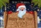 Merry Christmas and Happy New Year 2023. Funny Santa congratulates on winter holidays