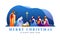 Merry christmas and happy new year banner - Nativity of Jesus scene, mary and joseph in a manger with baby Jesus and Three wise