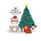 Merry Christmas and Happy New Year card. Cute Hippo in santa hat cartoon.