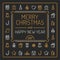 Merry Christmas and Happy New Year Card. Golden and Silver Colour Outlines on Black Background. Luxury Trendy Line Design.