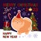 Merry Christmas and Happy New Year card with Pomeranian dog