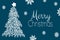 Merry Christmas and Happy New Year card with Snowflakes, stars, Christmas tree. Sketch of different branches of fir tree, cedar,
