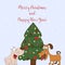 Merry Christmas and Happy New Year. Cartoon greeting card with t