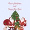 Merry Christmas and Happy New Year. Cartoon greeting card with t